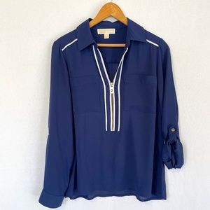 Michael Michael Kors Size Medium Pop Over Semi Sheer Tunic Gold Zipper & Buttons